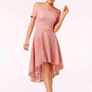 City Studio Nordstrom Dusty Rose Lace Hi Low Dress Fit Flare Floral Sparkle 6 7